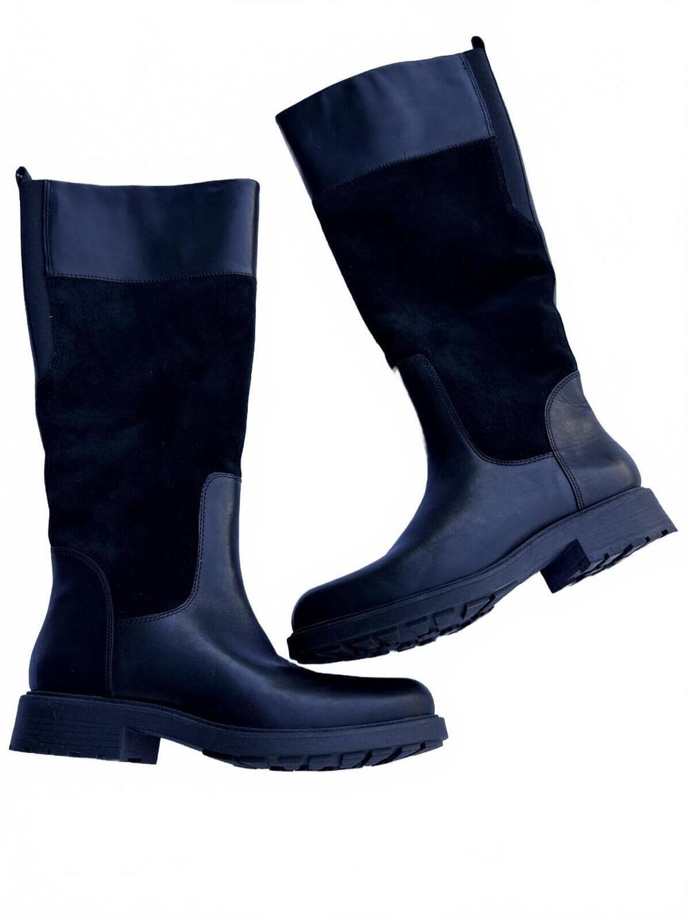 Clarks Black Tall Riding Boots Platform Lug Sole Knee High Fashion Boots Y2K Gr…